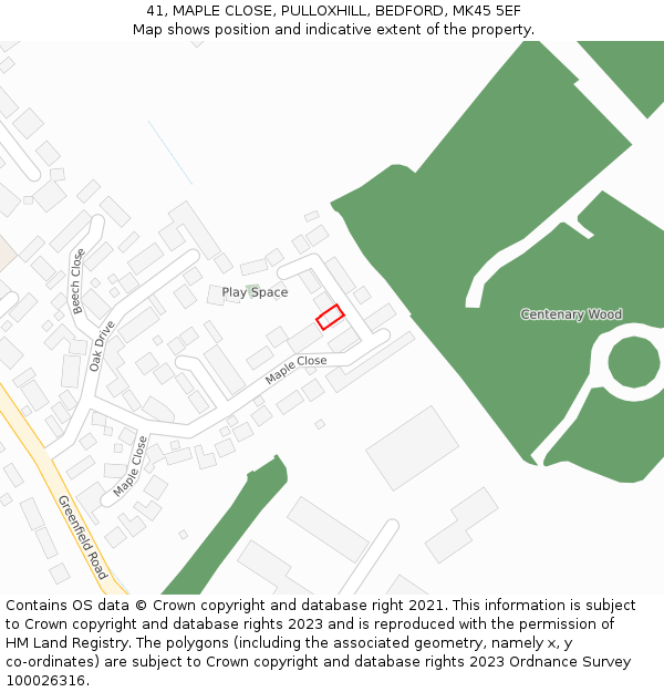 41, MAPLE CLOSE, PULLOXHILL, BEDFORD, MK45 5EF: Location map and indicative extent of plot