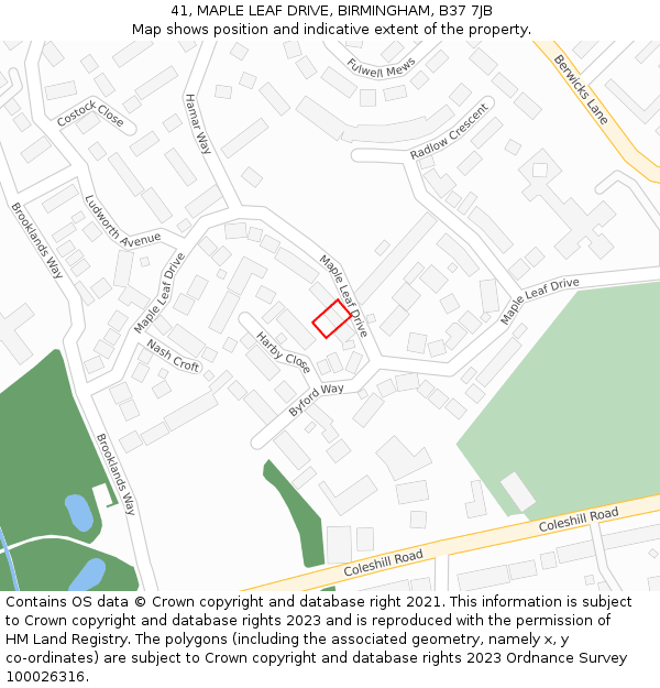 41, MAPLE LEAF DRIVE, BIRMINGHAM, B37 7JB: Location map and indicative extent of plot