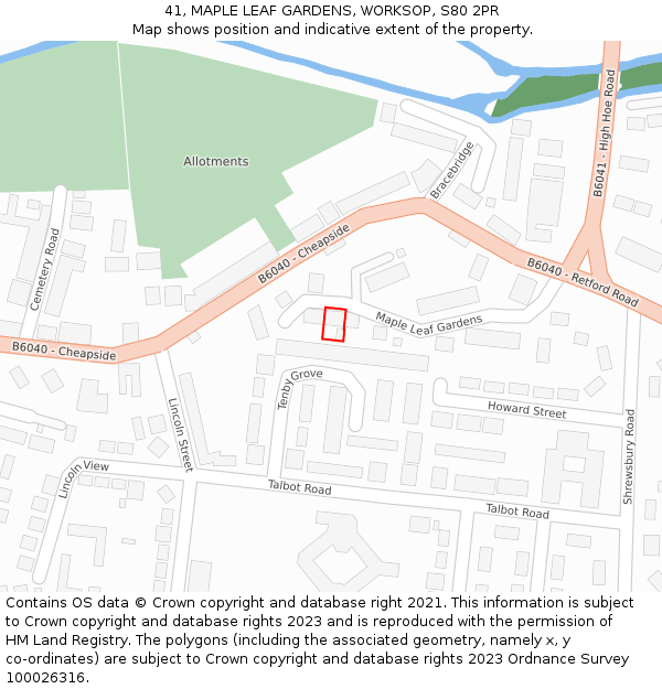 41, MAPLE LEAF GARDENS, WORKSOP, S80 2PR: Location map and indicative extent of plot