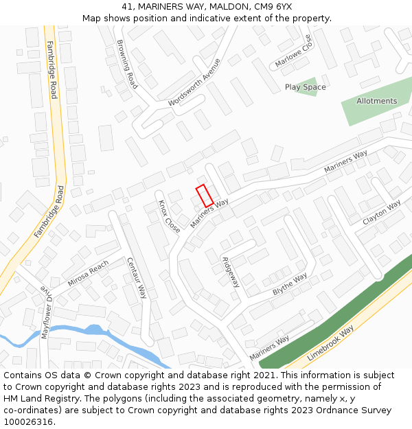 41, MARINERS WAY, MALDON, CM9 6YX: Location map and indicative extent of plot