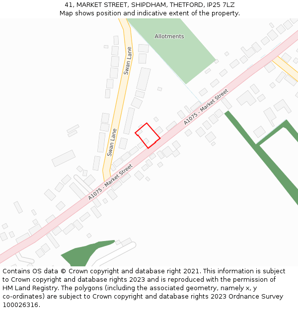 41, MARKET STREET, SHIPDHAM, THETFORD, IP25 7LZ: Location map and indicative extent of plot