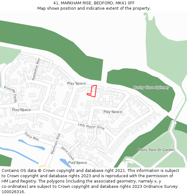 41, MARKHAM RISE, BEDFORD, MK41 0FF: Location map and indicative extent of plot
