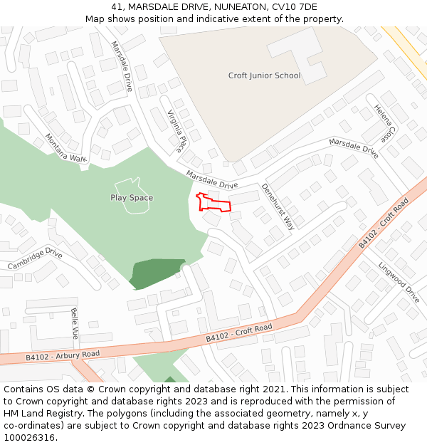 41, MARSDALE DRIVE, NUNEATON, CV10 7DE: Location map and indicative extent of plot