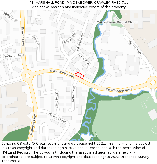 41, MARSHALL ROAD, MAIDENBOWER, CRAWLEY, RH10 7UL: Location map and indicative extent of plot