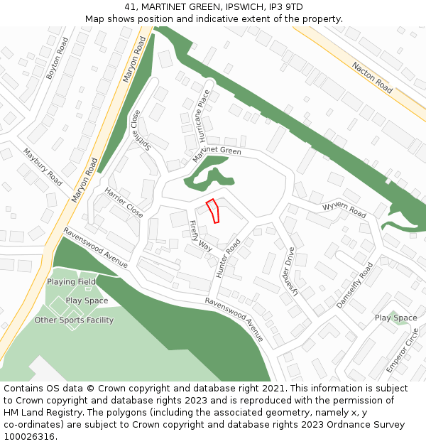 41, MARTINET GREEN, IPSWICH, IP3 9TD: Location map and indicative extent of plot