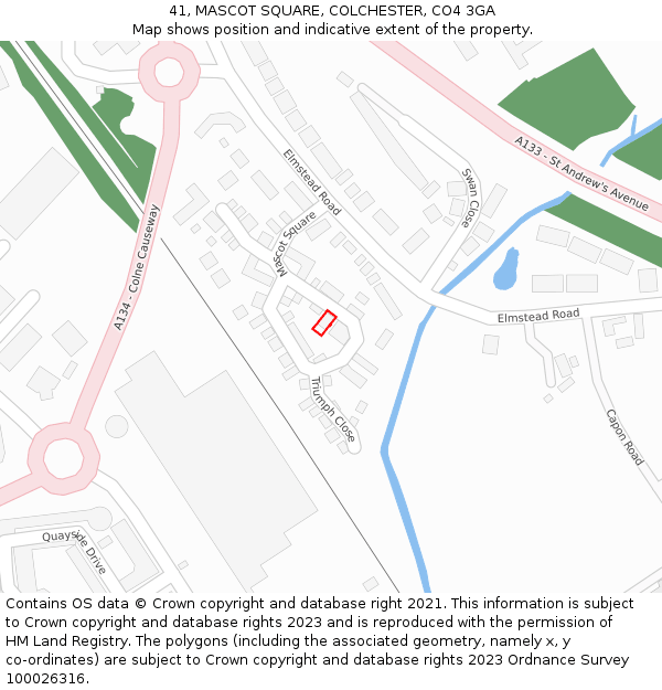 41, MASCOT SQUARE, COLCHESTER, CO4 3GA: Location map and indicative extent of plot