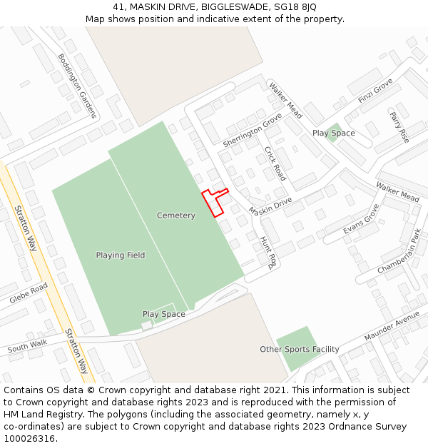 41, MASKIN DRIVE, BIGGLESWADE, SG18 8JQ: Location map and indicative extent of plot