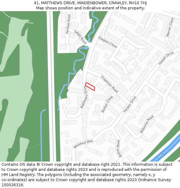 41, MATTHEWS DRIVE, MAIDENBOWER, CRAWLEY, RH10 7HJ: Location map and indicative extent of plot