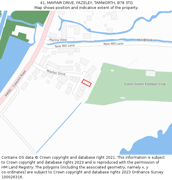 41, MAYFAIR DRIVE, FAZELEY, TAMWORTH, B78 3TG: Location map and indicative extent of plot