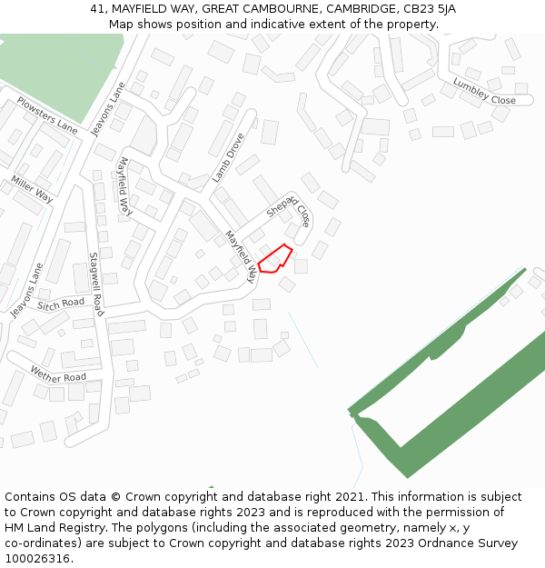 41, MAYFIELD WAY, GREAT CAMBOURNE, CAMBRIDGE, CB23 5JA: Location map and indicative extent of plot