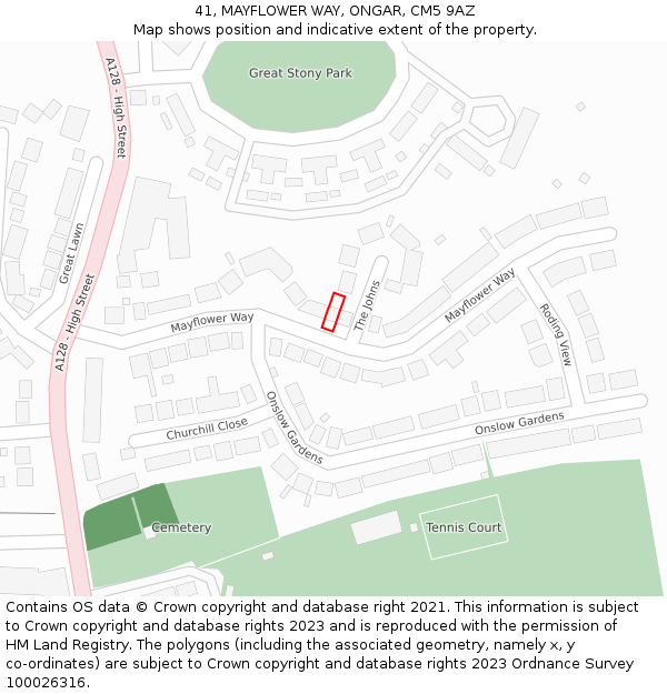 41, MAYFLOWER WAY, ONGAR, CM5 9AZ: Location map and indicative extent of plot