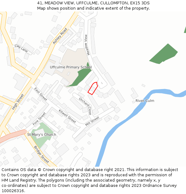 41, MEADOW VIEW, UFFCULME, CULLOMPTON, EX15 3DS: Location map and indicative extent of plot