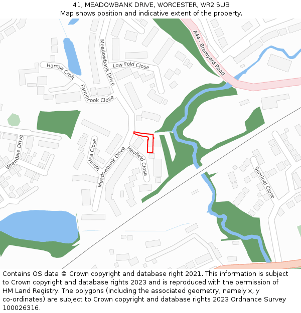 41, MEADOWBANK DRIVE, WORCESTER, WR2 5UB: Location map and indicative extent of plot