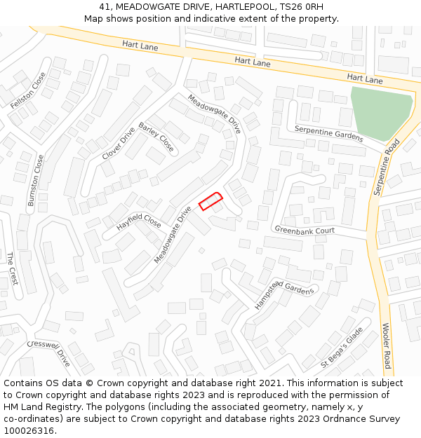 41, MEADOWGATE DRIVE, HARTLEPOOL, TS26 0RH: Location map and indicative extent of plot