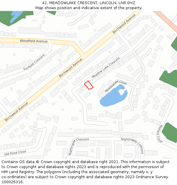 41, MEADOWLAKE CRESCENT, LINCOLN, LN6 0HZ: Location map and indicative extent of plot