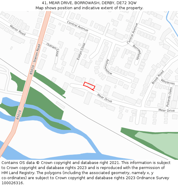 41, MEAR DRIVE, BORROWASH, DERBY, DE72 3QW: Location map and indicative extent of plot