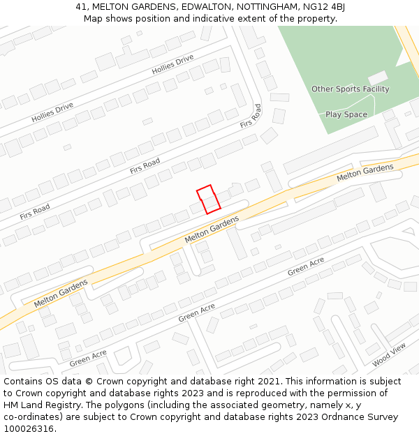 41, MELTON GARDENS, EDWALTON, NOTTINGHAM, NG12 4BJ: Location map and indicative extent of plot