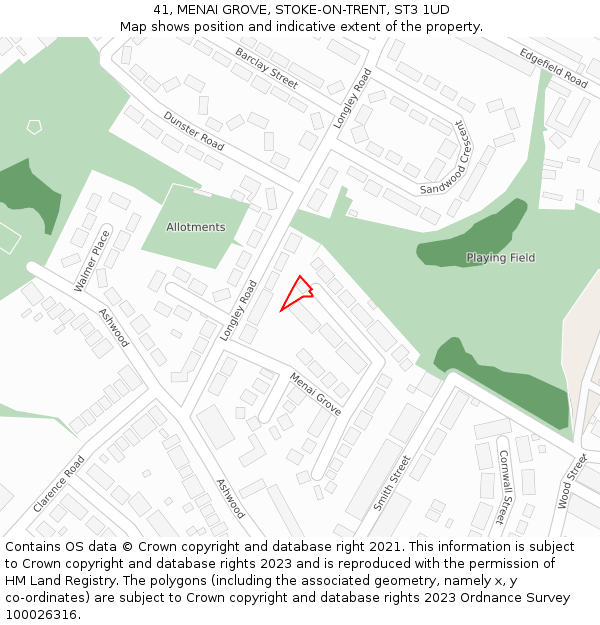 41, MENAI GROVE, STOKE-ON-TRENT, ST3 1UD: Location map and indicative extent of plot