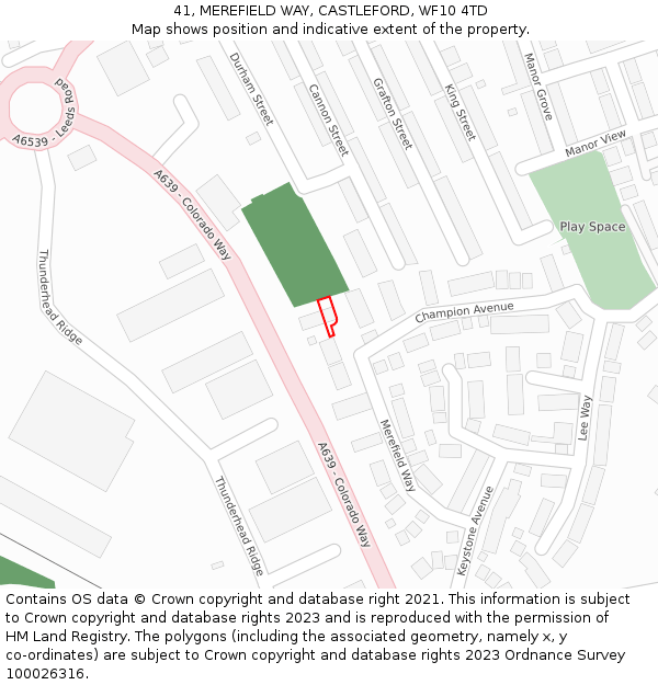 41, MEREFIELD WAY, CASTLEFORD, WF10 4TD: Location map and indicative extent of plot