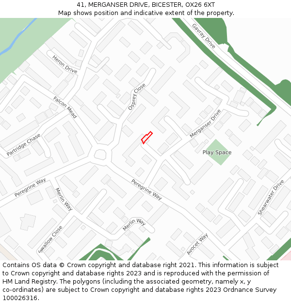 41, MERGANSER DRIVE, BICESTER, OX26 6XT: Location map and indicative extent of plot