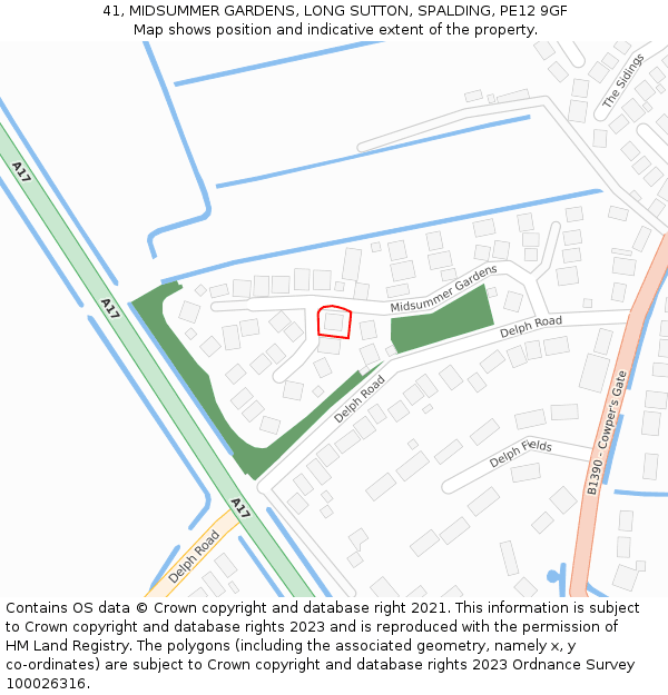 41, MIDSUMMER GARDENS, LONG SUTTON, SPALDING, PE12 9GF: Location map and indicative extent of plot