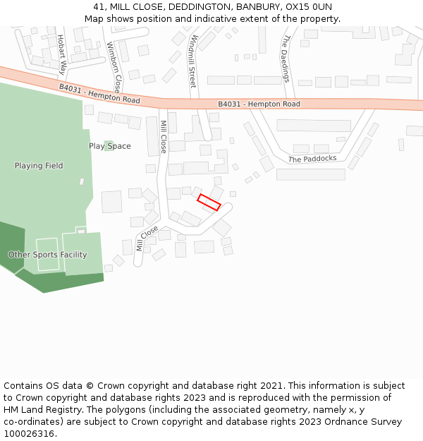 41, MILL CLOSE, DEDDINGTON, BANBURY, OX15 0UN: Location map and indicative extent of plot