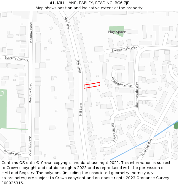 41, MILL LANE, EARLEY, READING, RG6 7JF: Location map and indicative extent of plot