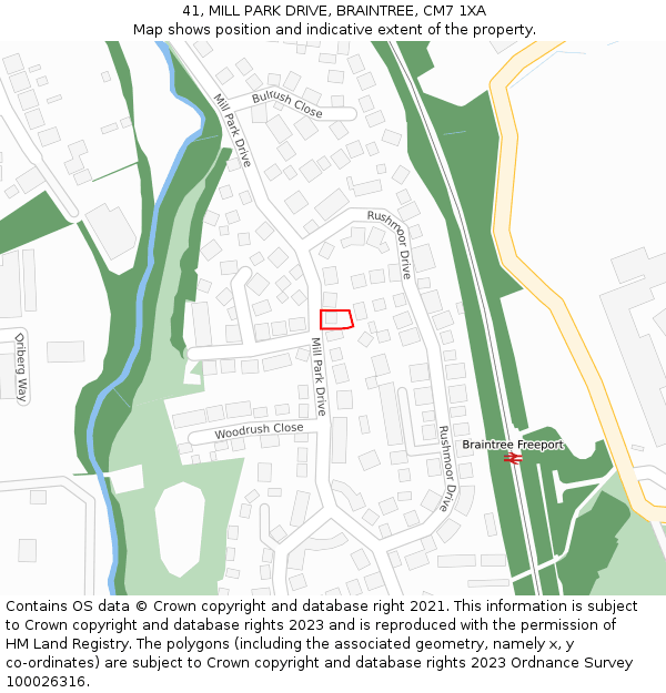 41, MILL PARK DRIVE, BRAINTREE, CM7 1XA: Location map and indicative extent of plot