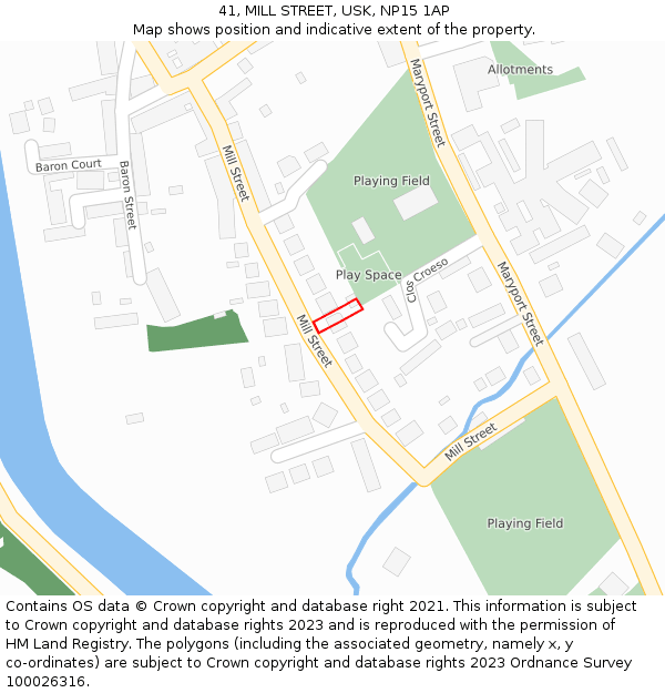 41, MILL STREET, USK, NP15 1AP: Location map and indicative extent of plot