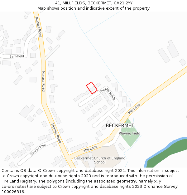 41, MILLFIELDS, BECKERMET, CA21 2YY: Location map and indicative extent of plot