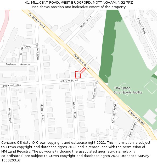 41, MILLICENT ROAD, WEST BRIDGFORD, NOTTINGHAM, NG2 7PZ: Location map and indicative extent of plot