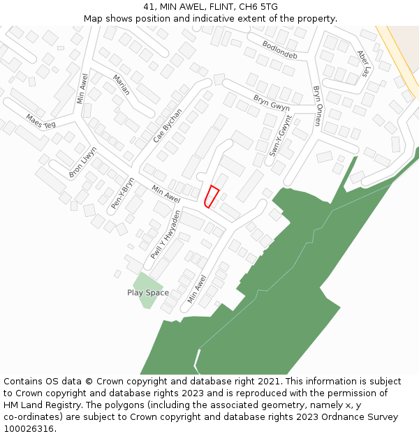 41, MIN AWEL, FLINT, CH6 5TG: Location map and indicative extent of plot
