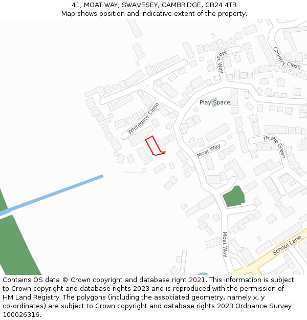 41, MOAT WAY, SWAVESEY, CAMBRIDGE, CB24 4TR: Location map and indicative extent of plot