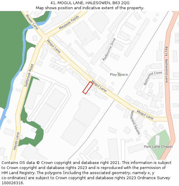 41, MOGUL LANE, HALESOWEN, B63 2QG: Location map and indicative extent of plot