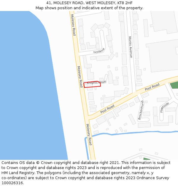 41, MOLESEY ROAD, WEST MOLESEY, KT8 2HF: Location map and indicative extent of plot