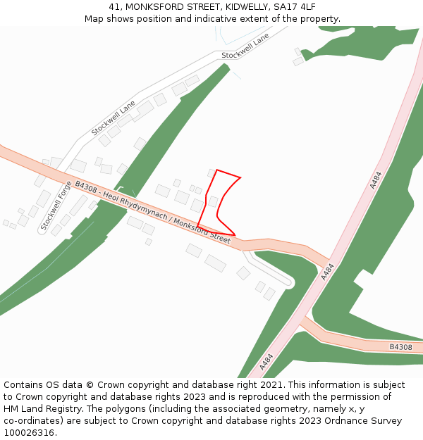 41, MONKSFORD STREET, KIDWELLY, SA17 4LF: Location map and indicative extent of plot