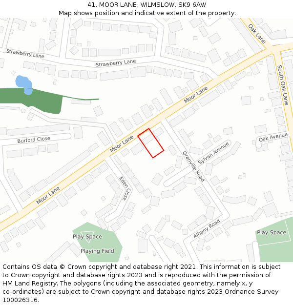 41, MOOR LANE, WILMSLOW, SK9 6AW: Location map and indicative extent of plot