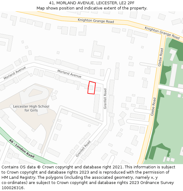 41, MORLAND AVENUE, LEICESTER, LE2 2PF: Location map and indicative extent of plot