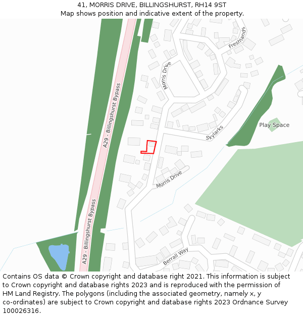 41, MORRIS DRIVE, BILLINGSHURST, RH14 9ST: Location map and indicative extent of plot