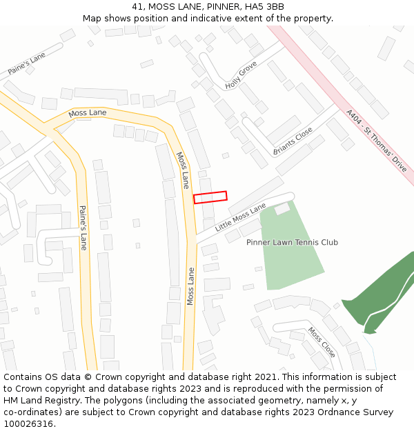 41, MOSS LANE, PINNER, HA5 3BB: Location map and indicative extent of plot