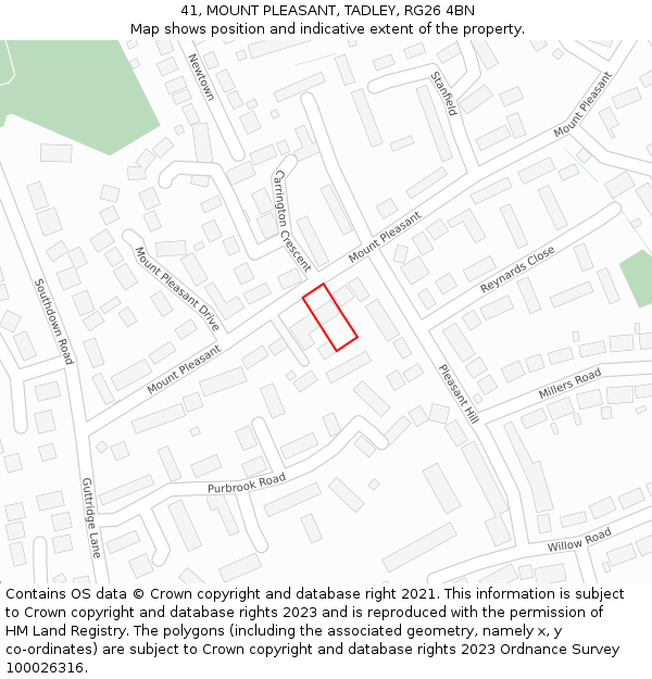 41, MOUNT PLEASANT, TADLEY, RG26 4BN: Location map and indicative extent of plot