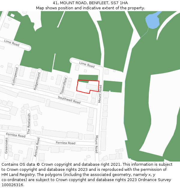 41, MOUNT ROAD, BENFLEET, SS7 1HA: Location map and indicative extent of plot
