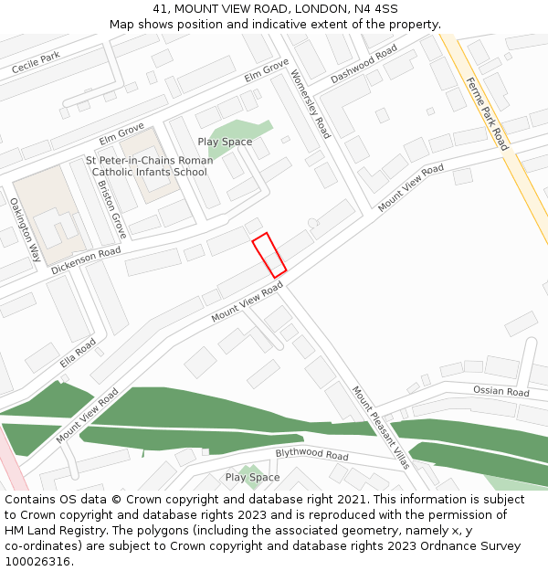 41, MOUNT VIEW ROAD, LONDON, N4 4SS: Location map and indicative extent of plot