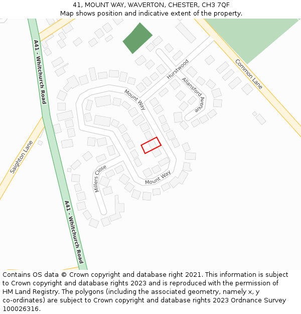 41, MOUNT WAY, WAVERTON, CHESTER, CH3 7QF: Location map and indicative extent of plot