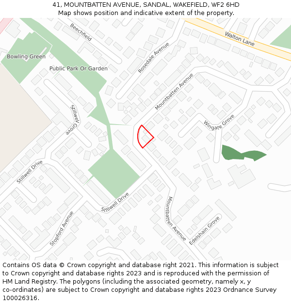 41, MOUNTBATTEN AVENUE, SANDAL, WAKEFIELD, WF2 6HD: Location map and indicative extent of plot