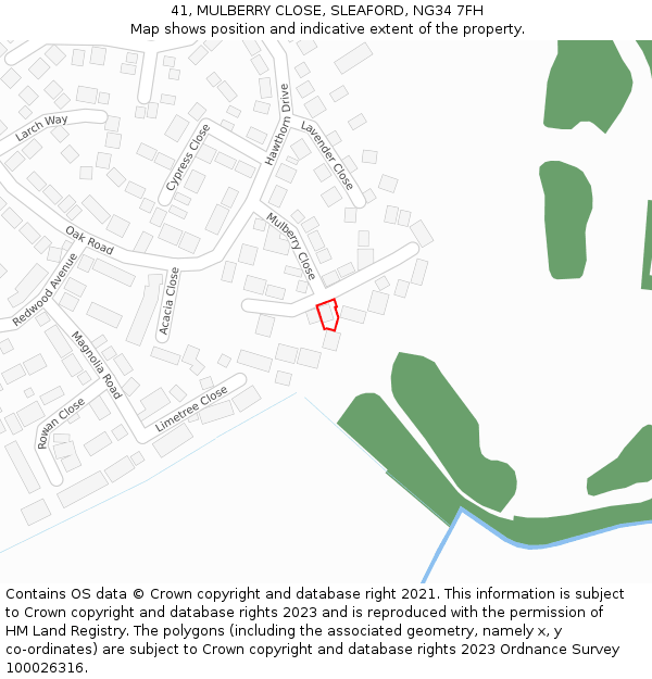 41, MULBERRY CLOSE, SLEAFORD, NG34 7FH: Location map and indicative extent of plot