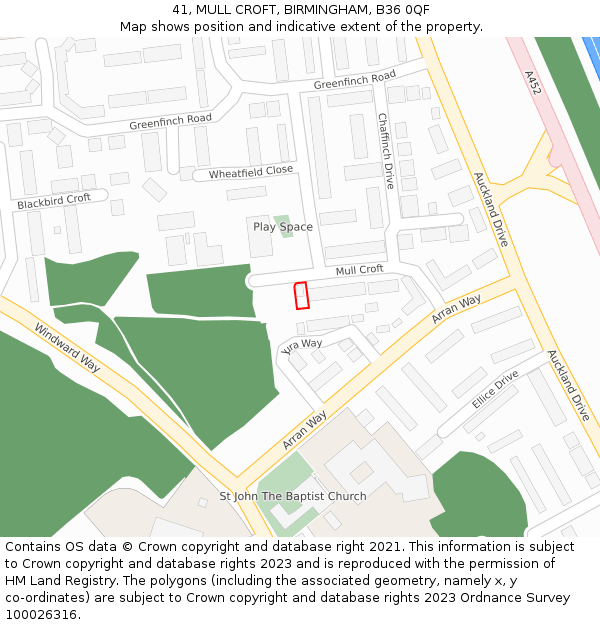 41, MULL CROFT, BIRMINGHAM, B36 0QF: Location map and indicative extent of plot