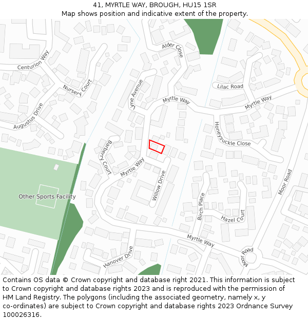 41, MYRTLE WAY, BROUGH, HU15 1SR: Location map and indicative extent of plot