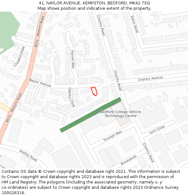 41, NAYLOR AVENUE, KEMPSTON, BEDFORD, MK42 7SQ: Location map and indicative extent of plot