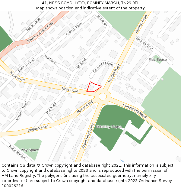 41, NESS ROAD, LYDD, ROMNEY MARSH, TN29 9EL: Location map and indicative extent of plot